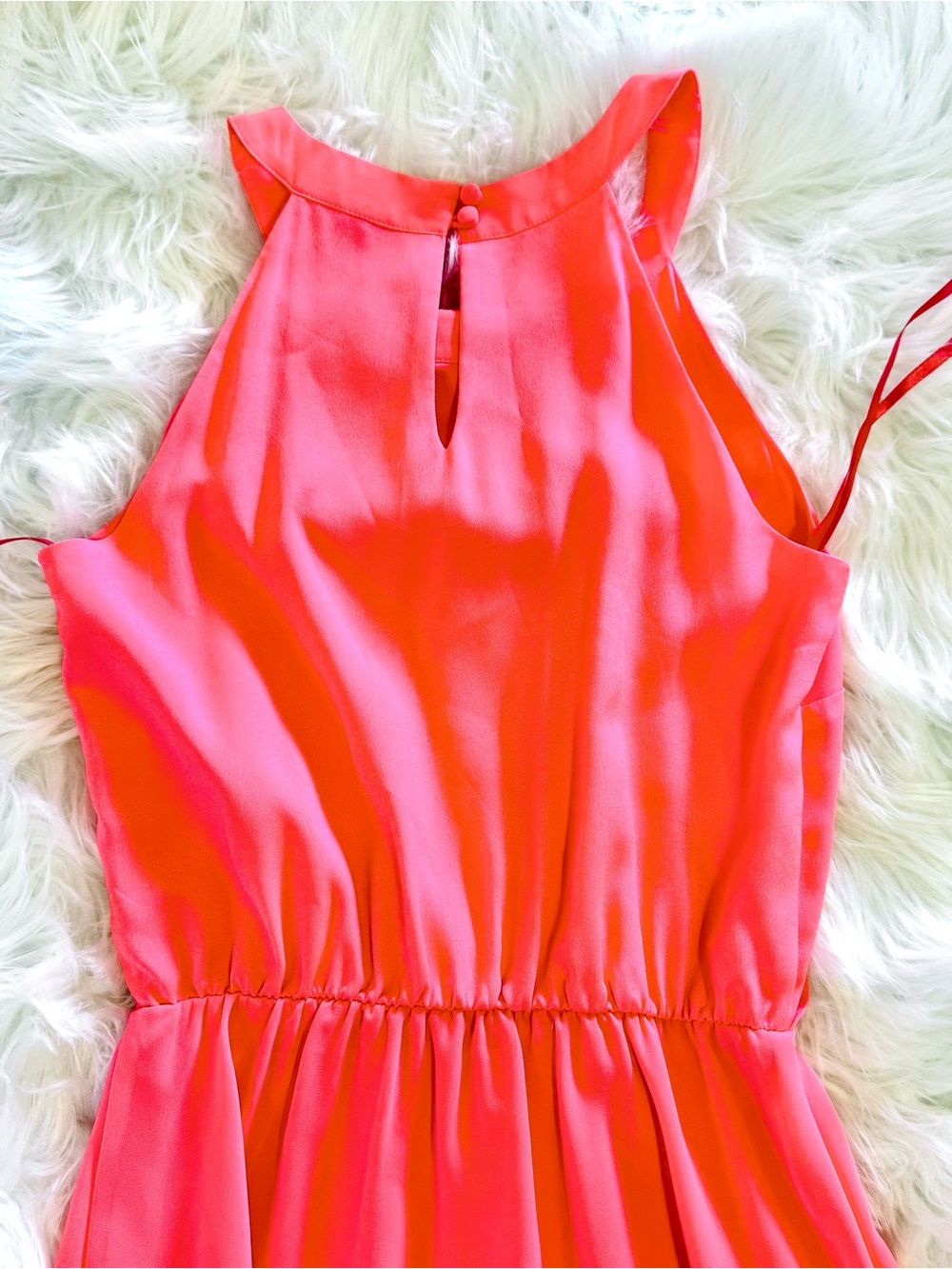 Gianni Bini Coral Halter Cutout Mini Dress XS Neon Pink Fit & Flare NWOT - Picture 10 of 13